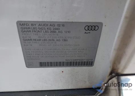 2016 Audi Q5 2.0T Premium from USA, damaged, VIN WA1C2AFP4GA112218
